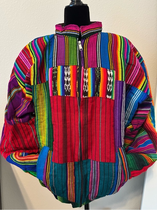 Handmade Jackets & Blazers - Vintage Handmade Guatemalan Jacket Colorful Woven Cotton Boho Festival Coat